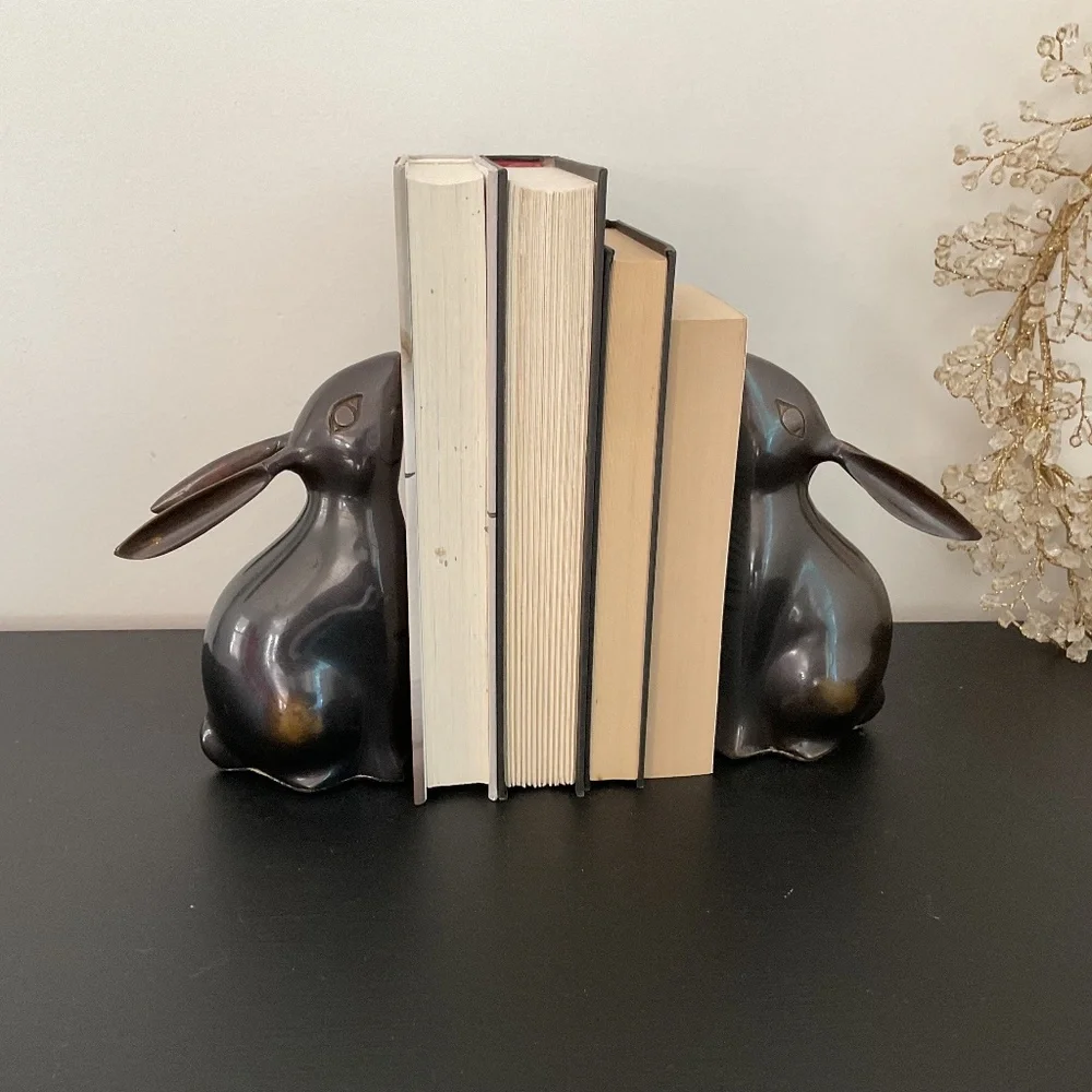 Restoration Hardware Set of 2 Metal Bunny Rabbit Bookends with Bronze Finish